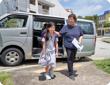 Student exiting school bus